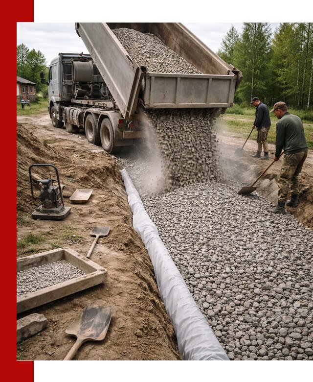Гравий для дренажа с доставкой в Бердске качественный и недорогой