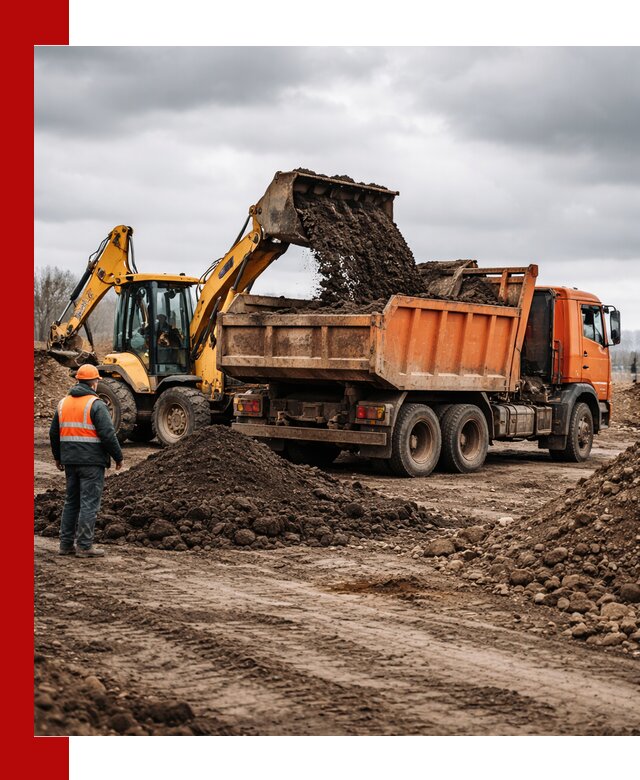 Вывоз грунта и строительного мусора в Бердске грузовыми самосвалами