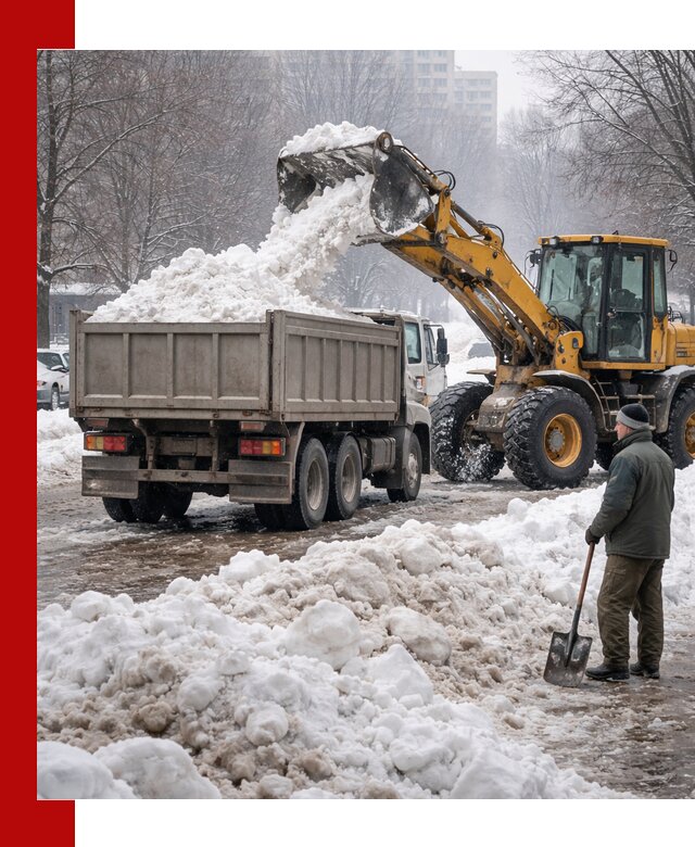 Вывоз снега грузовой техникой в Бердске оперативно и чисто
