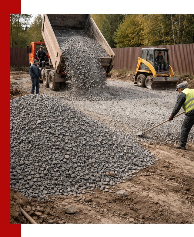 Отсыпка участка щебнем с доставкой и уплотнением в Бердске